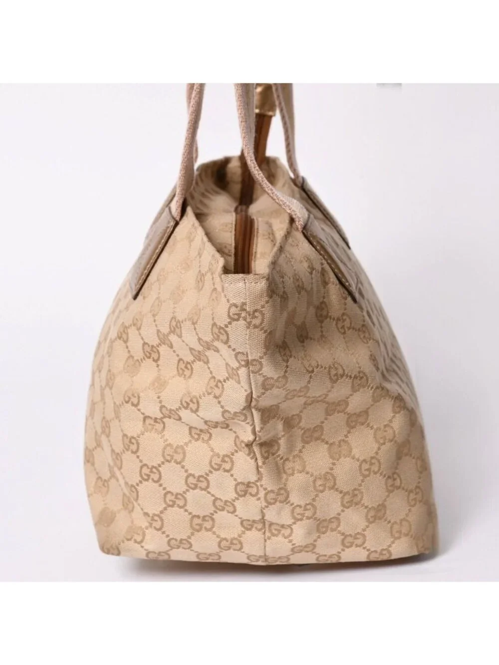 Gucci Tote Bag GG Canvas Beige Gold Blanc